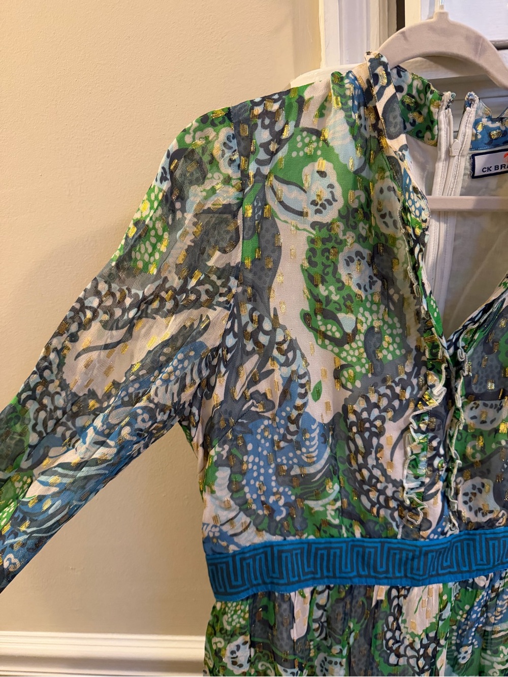 Blue and Green Annabelle Dragon Paisley Maxi Dress with Contrast Waist - Picture 5 of 8